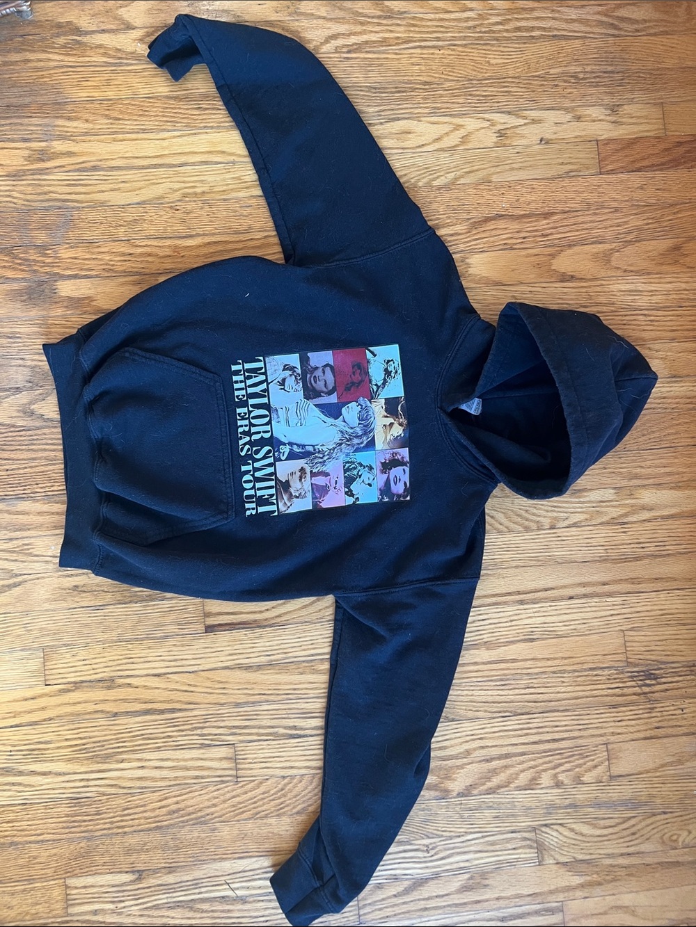 Taylor Swift Eras Tour Black Hoodie with Multicolor Tour Graphic Dupe